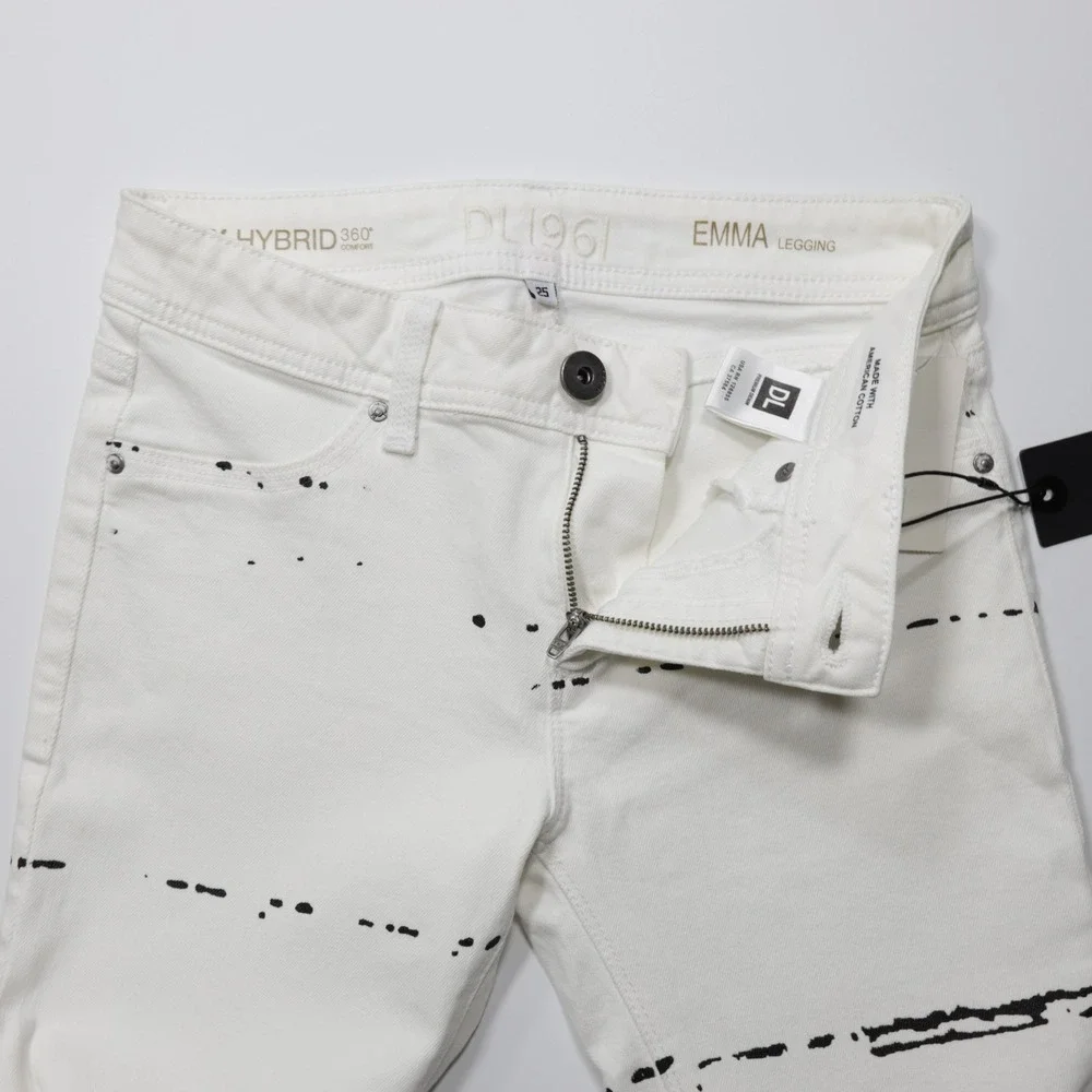 DL1961 Women's Hybrid 360 Splatter Print Skinny Jeans Denim‎ Raw Edge White 25